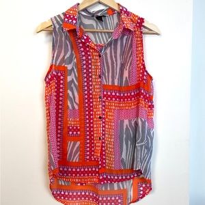 Women sleeveless unbalanced chiffon blouse